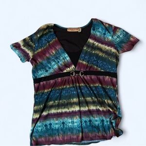 Notations Blue and Purple Tie-Dye Short Sleeve Top